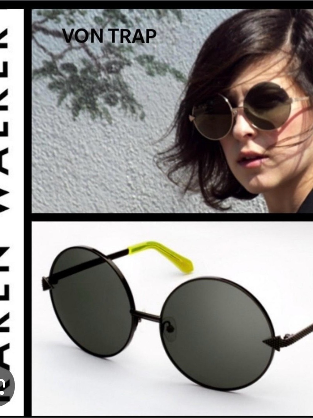 Karen Walker Round Black Sunglasses with Yellow Accents